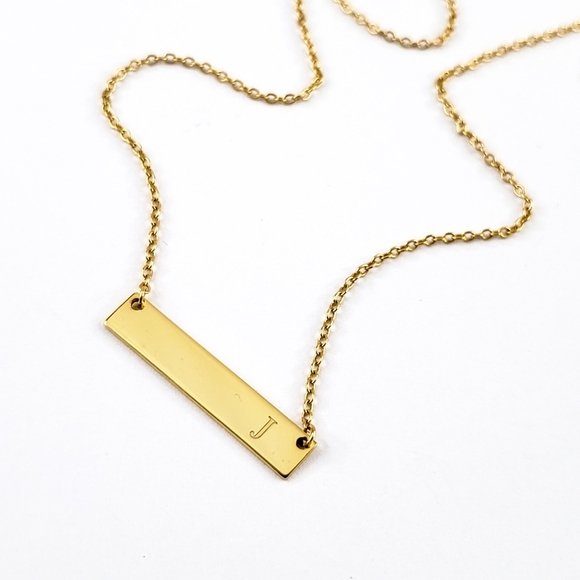 J Monogram Bar Necklace - initial J - 18K GP over 925 sterling silver - dainty - Picture 12 of 16